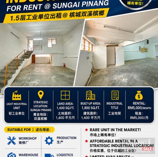 Jelutong Light Industry for RENT RM5K only